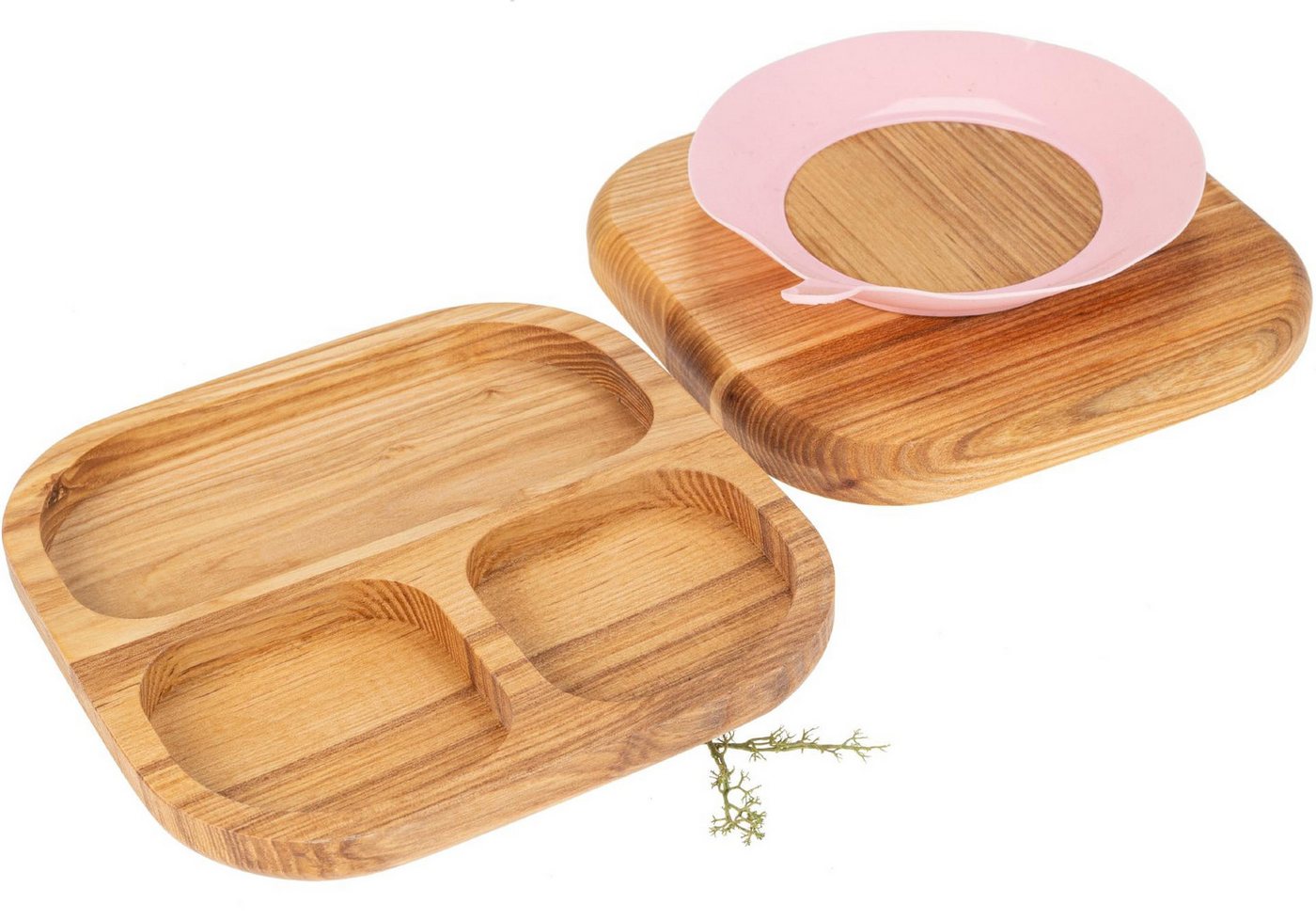 Holz Frank Kindergeschirr-Set Kinderteller dreifach unterteilt aus Esche geölt mit Saugnapf Rosa, Holz von Holz Frank