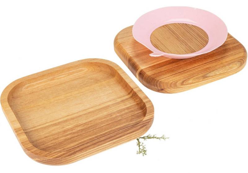Holz Frank Kindergeschirr-Set Holz Kinderteller tief aus Eschen Holz geölt mit Saugnapf Rosa, Holz von Holz Frank