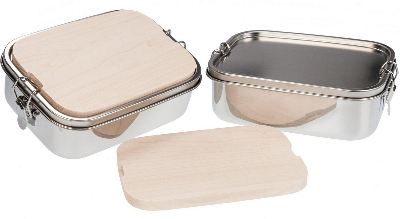 Holz Frank Lunchbox Lunchbox 1200ml Edelstahl mit Schneidebrett aus massivem Ahornholz FSC, Edelstahl, Premium 316 Edelstahl von Holz Frank