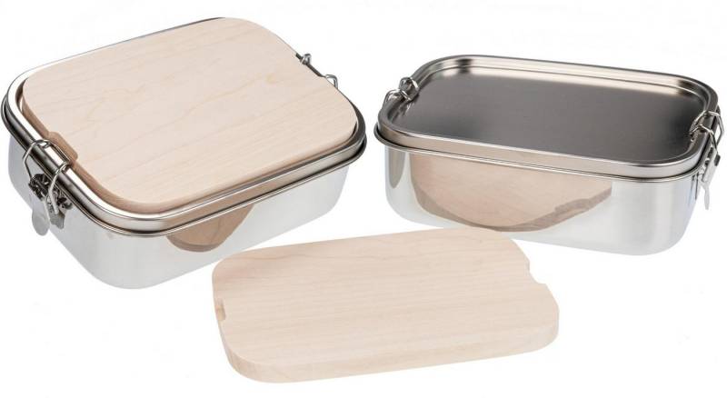 Holz Frank Lunchbox Lunchbox 1200ml Edelstahl mit Schneidebrett aus massivem Ahornholz FSC, Edelstahl, Premium 316 Edelstahl von Holz Frank