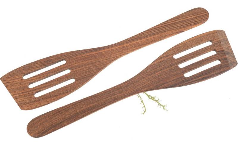 Holz Frank Pfannenwender Holz Pfannenwender gebogen mit Schlitzen aus Nussbaum geölt - 2er Set von Holz Frank