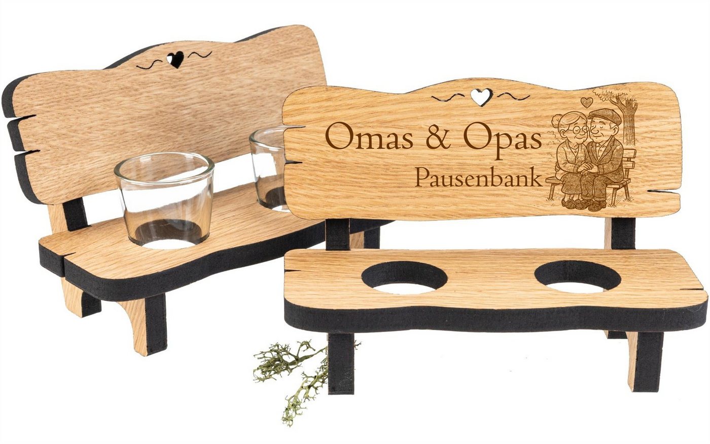 Holz Frank Schnapsglas Schnapsbank aus Eiche „Omas und Opas Pausenbank“ mit Gravur, Eiche Holz Frank Schnapsglas Schnapsbank aus Eiche „Omas und Opas Pausenbank“ mit Gravur, Eiche von Holz Frank