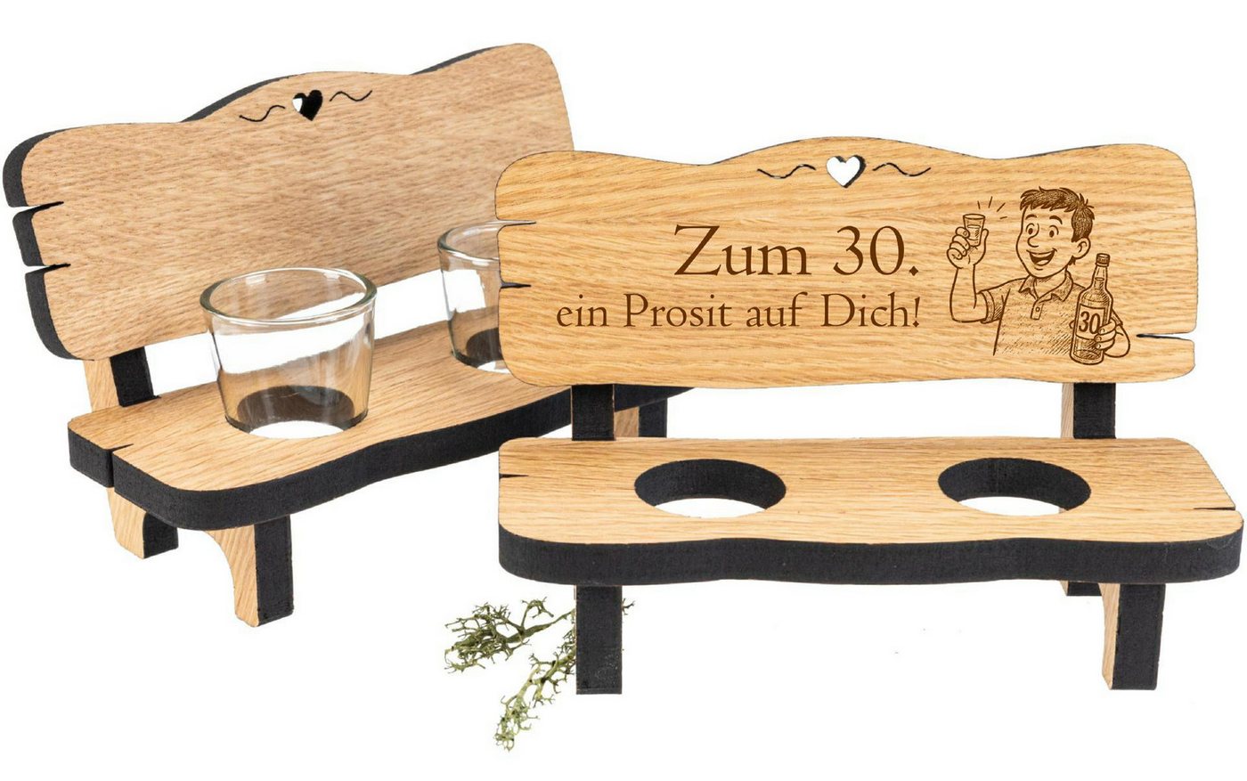 Holz Frank Schnapsglas Schnapsbank aus Eiche mit 2 Shotgläsern und Gravur "30 Geburtstag", Eiche Holz Frank Schnapsglas Schnapsbank aus Eiche mit 2 Shotgläsern und Gravur "30 Geburtstag", Eiche von Holz Frank