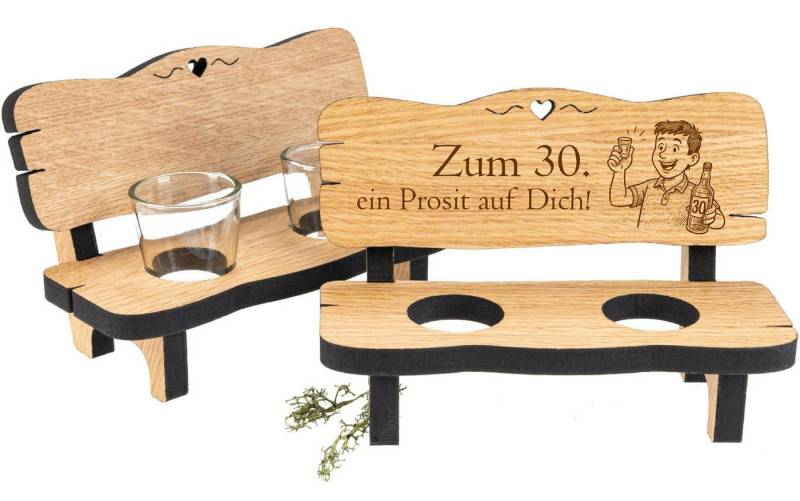 Holz Frank Schnapsglas Schnapsbank aus Eiche mit 2 Shotgläsern und Gravur "30 Geburtstag", Eiche von Holz Frank