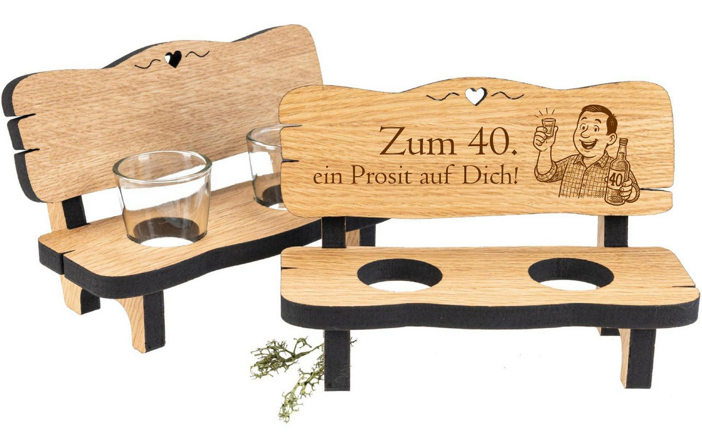 Holz Frank Schnapsglas Schnapsbank aus Eiche mit 2 Shotgläsern und Gravur "40 Geburtstag", Eiche Holz Frank Schnapsglas Schnapsbank aus Eiche mit 2 Shotgläsern und Gravur "40 Geburtstag", Eiche von Holz Frank