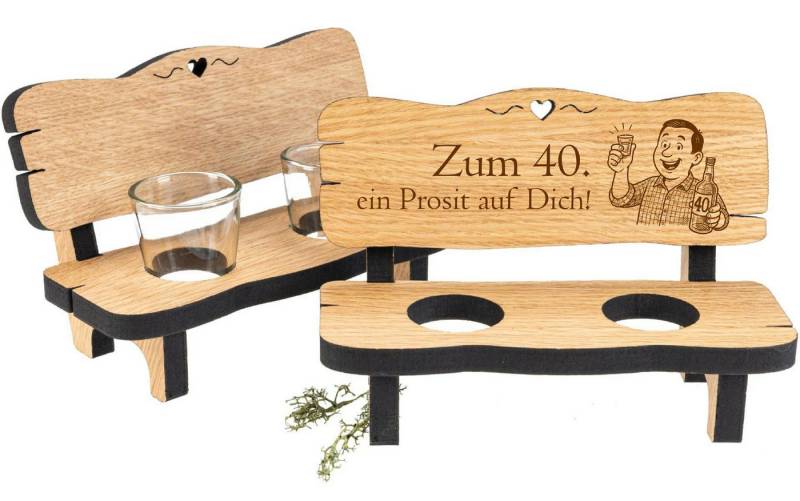 Holz Frank Schnapsglas Schnapsbank aus Eiche mit 2 Shotgläsern und Gravur "40 Geburtstag", Eiche von Holz Frank
