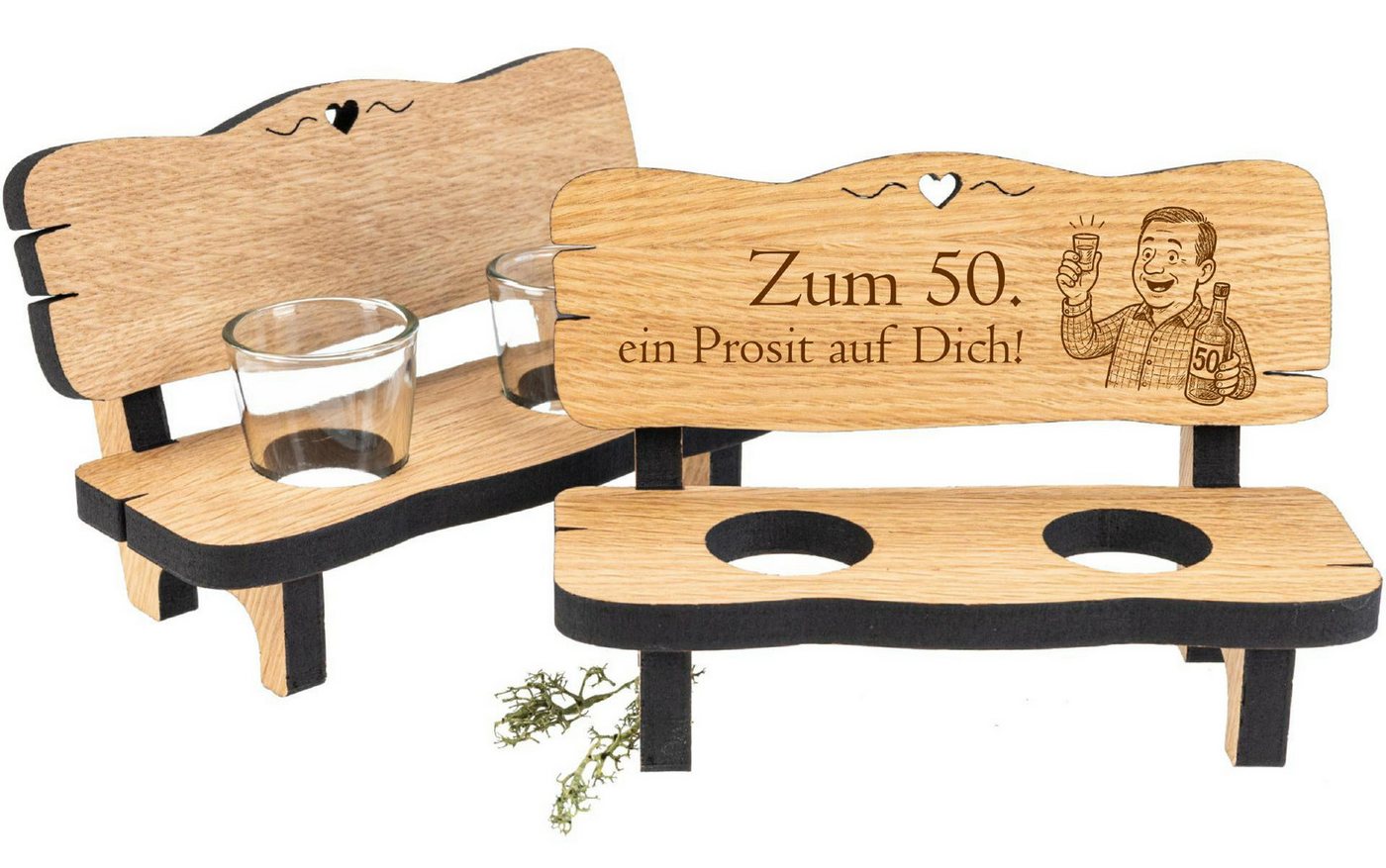 Holz Frank Schnapsglas Schnapsbank aus Eiche mit 2 Shotgläsern und Gravur "50 Geburtstag", Eiche Holz Frank Schnapsglas Schnapsbank aus Eiche mit 2 Shotgläsern und Gravur "50 Geburtstag", Eiche von Holz Frank