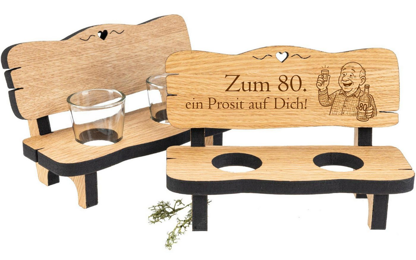 Holz Frank Schnapsglas Schnapsbank aus Eiche mit 2 Shotgläsern und Gravur "80 Geburtstag", Eiche Holz Frank Schnapsglas Schnapsbank aus Eiche mit 2 Shotgläsern und Gravur "80 Geburtstag", Eiche von Holz Frank