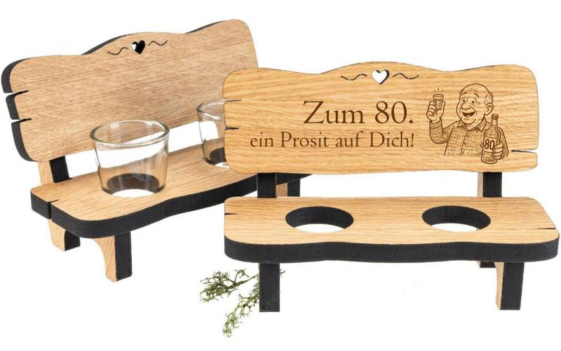 Holz Frank Schnapsglas Schnapsbank aus Eiche mit 2 Shotgläsern und Gravur "80 Geburtstag", Eiche von Holz Frank