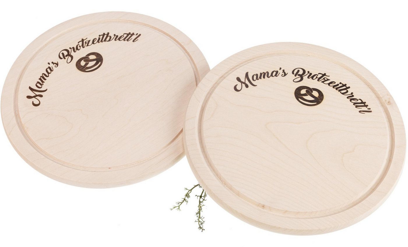 Holz Frank Schneidebrett Brotzeitbrett aus FSC® Ahorn 24 cm - Mama's Brotzeitbrett'l mit Breze, Holz, (1-St) von Holz Frank