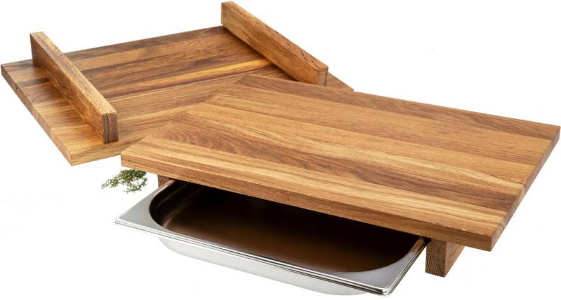 Holz Frank Schneidebrett Schneidebrett aus geölter Eiche mit Edelstahl-Auffangschale 45 x 25 cm, Holz, (1-St) von Holz Frank