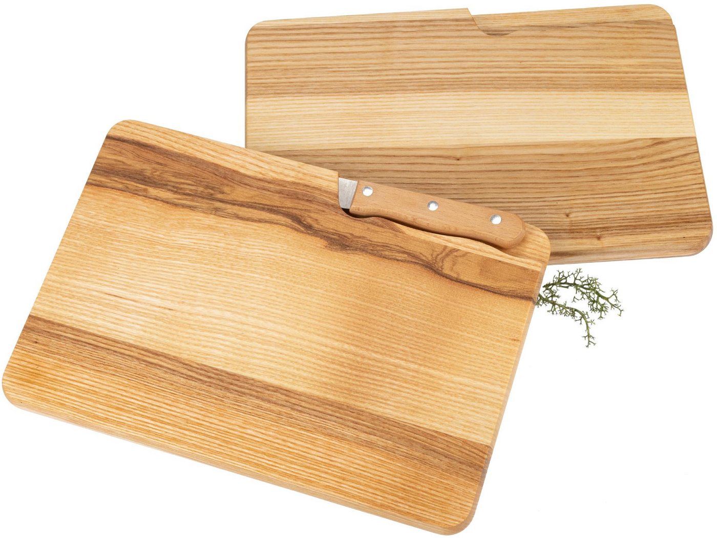 Holz Frank Schneidebrett Schneidebrett mit Messer integriert aus FSC® Esche geölt - 27 x 18 cm, Holz, (1-St) von Holz Frank