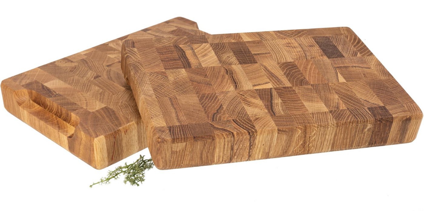 Holz Frank Schneidebrett Stirnholz Hackblock aus Eiche, 30x20x4 cm mit Griffmulden, Holz, (1-St) von Holz Frank