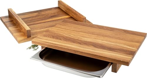 Schneidebrett aus geölter Eiche mit Edelstahl-Auffangschale 1/3-40 - 45 x 25 x 7 cm Schneidebrett aus geölter Eiche mit Edelstahl-Auffangschale 1/3-40 - 45 x 25 x 7 cm von Holz Frank