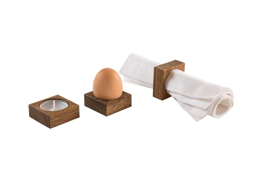 Ringe für drei Fälle: Serviettenring, Eierbecher oder Teelichthalter aus Holz, Set mit 6 Stück, variabel einsetzbar von Holz-Leute
