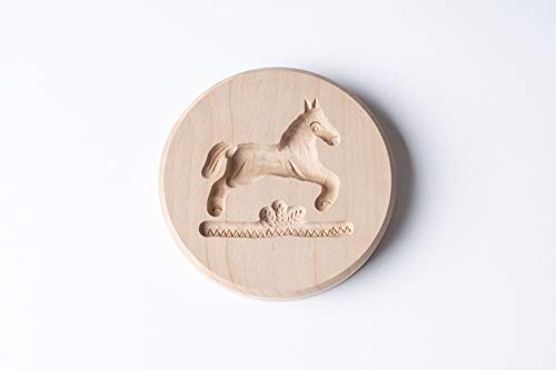 Springerle-Model Pferd, rund, Holz Form Birnbaum, Backform für Anisgebäck, 8 x 1,5 cm von Holz-Leute