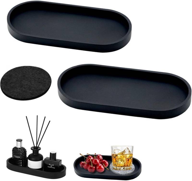 Holz Lichter Dekoschale Deko Tablett 2er Set, Silikon Ablageschalen, Schwarz, Oval, rutschfest (2 St), Pflegeleicht & multifunktional für Bad, Küche & Wohnzimmer von Holz Lichter