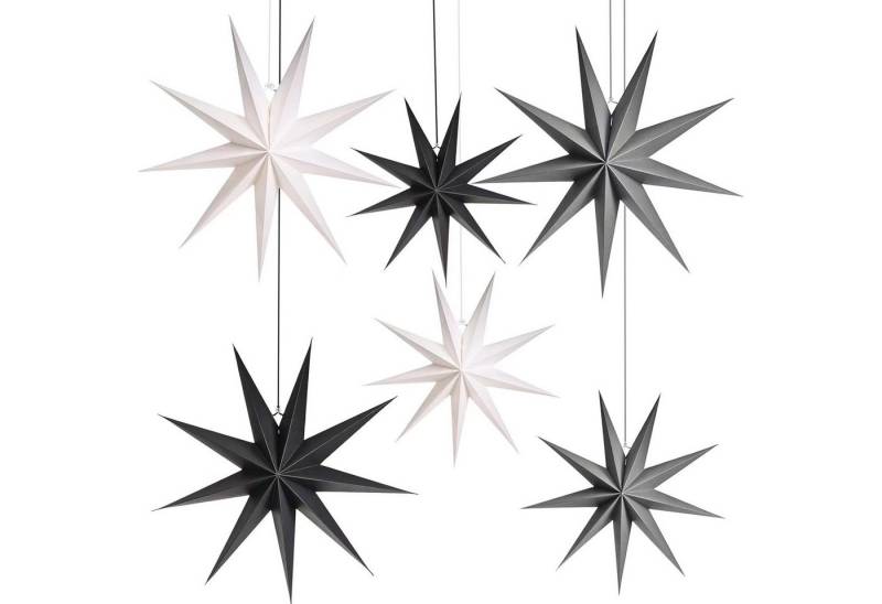 Holz Lichter Dekostern Papiersterne für Weihnachten 3×30 cm & 3×45 cm, Weiß, Grau & Schwarz, 6 St., faltbar, elegant, wiederverwendbar, einfacher Aufbau von Holz Lichter