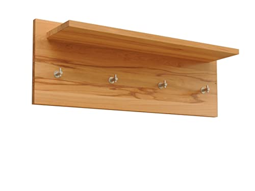 Holz-Projekt-Summer Wandgarderobe Kernbuche mit Ablage mit Kleiderhaken Wandpaneel Garderobe Hakenleiste Paneel Massivholz (80 x 35cm) von Holz-Projekt-Summer