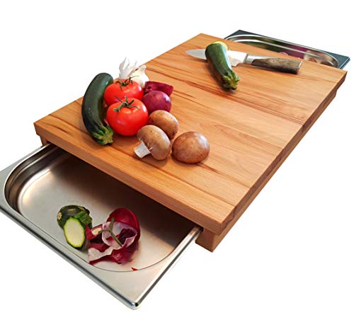 Küchenbrett KERNBUCHE mit 2X Auffangschale Grill-Schneidebrett Holzbrett Servierbrett Küche Käsebrett Schneidbrett Brotschneidebrett Schneidebrett (53,7 x 37cm mit Zwei 1/2 GN-Behältern) von Holz-Projekt-Summer
