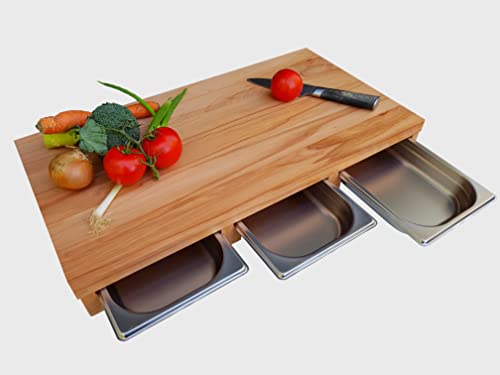 Schneidebrett mit 3x Auffangschale Auffangwanne Auffangschublade KERNBUCHE 61,5 x 32,5 x 7cm Holzbrett Brett Käsebrett Edelstahlschale Grillschneidebrett GN-Schale Schneidebrett mit 3x Auffangschale Auffangwanne Auffangschublade KERNBUCHE 61,5 x 32,5 x 7cm Holzbrett Brett Käsebrett Edelstahlschale Grillschneidebrett GN-Schale von Holz-Projekt-Summer