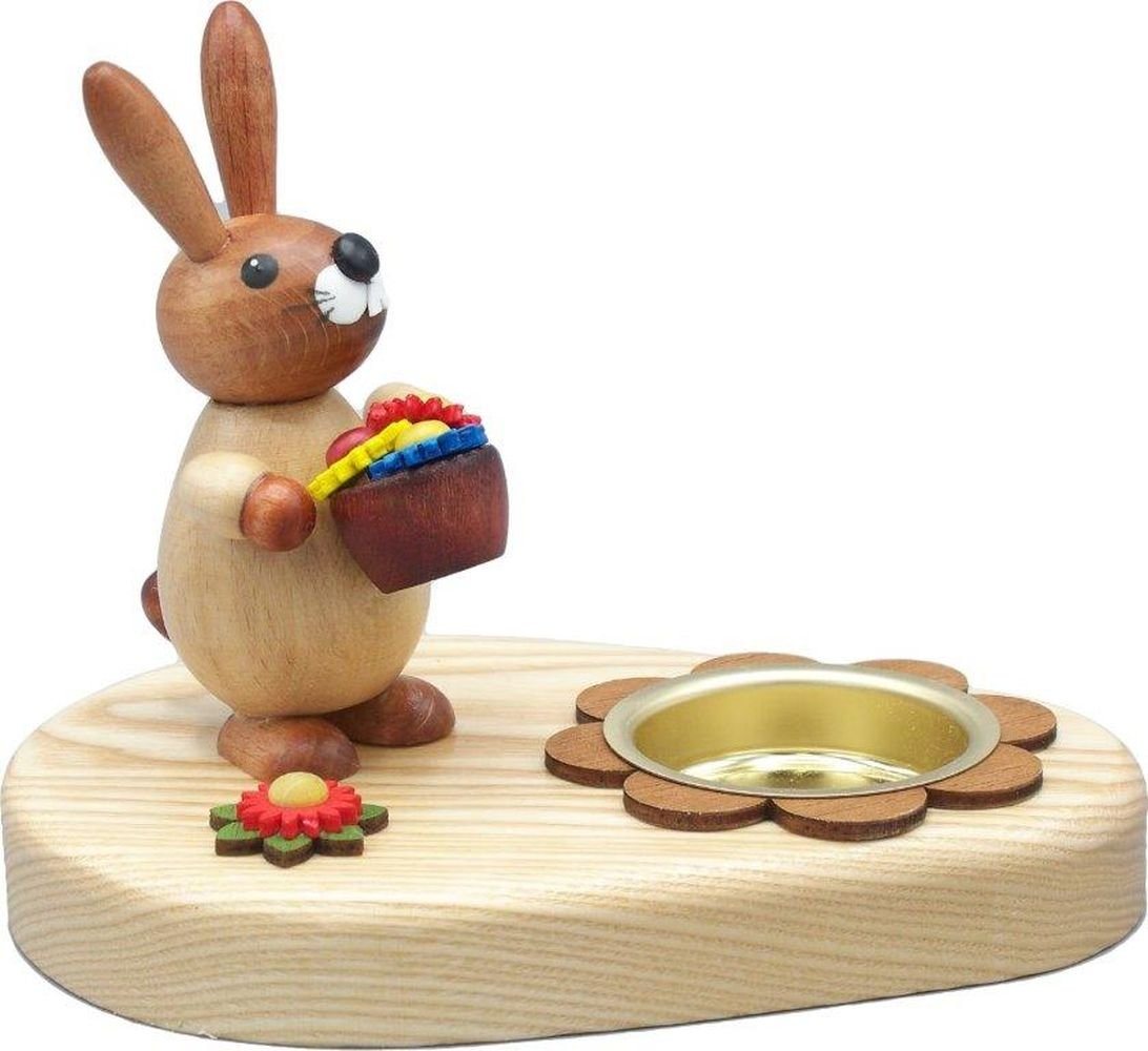 Holz- und Drechslerwaren Legler Kerzenhalter Osterdekoration Teelichthalter Hase mit Blumen natur BxHxT 10x7x7cm NE von Holz- und Drechslerwaren Legler