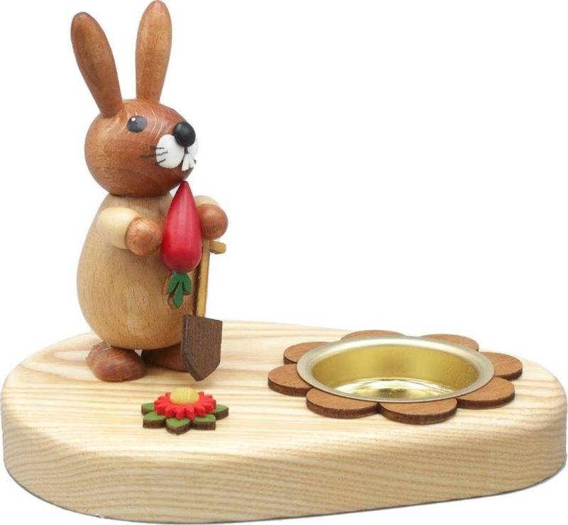 Holz- und Drechslerwaren Legler Kerzenhalter Osterdekoration Teelichthalter Hase mit Möhre natur BxHxT 10x7x7cm von Holz- und Drechslerwaren Legler