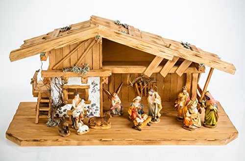 Holz und Gartentrends Weihnachtskrippe Krippe Krippenstall Weihnachten Weihnachtskrippen Tischkrippen Krippenfiguren (Weihnachtskrippe W01+ 9cm Figuren) von Holz und Gartentrends