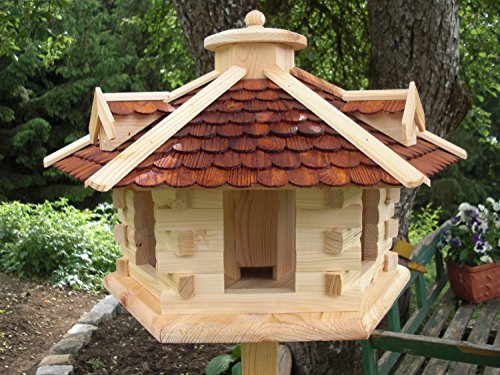 Vogelhaus Vogelhäuser-(V33)-Vogelfutterhaus Vogelhäuschen-aus Holz- Schreinerarbeit-Gaube Braun sehr Groß- von Holz und Gartentrends