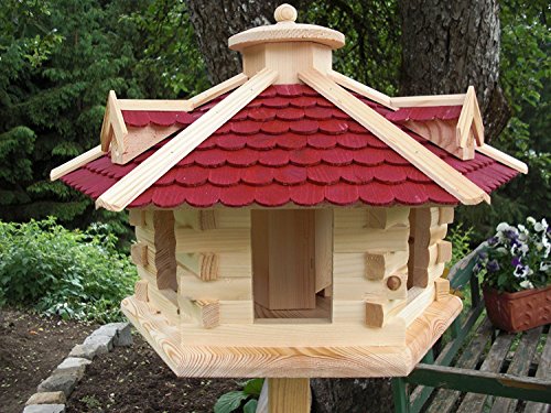 Vogelhaus Vogelhäuser (V36) Vogelfutterhaus Vogelhäuschen-aus Holz--Gaube Rot sehr Groß von Holz und Gartentrends