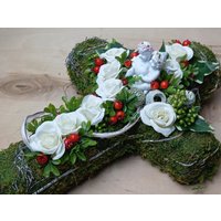 Grabgesteck Grabkranz 25 X 35 cm Allerheiligen Künstliche Rosen Muttertag von HolzBlumeKreationen