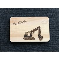 Frühstücksbrett " Bagger" Personalisiertes Schneidebrett Kinderfrühstücksbrett Mit Vornamen Name Geschenk von HolzDesignEmsland