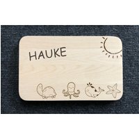 Frühstücksbrett "Schildkröte/Krake Wal Seestern" Personalisiertes Schneidebrett Kinderfrühstücksbrett Mit Vornamen Geschenk von HolzDesignEmsland