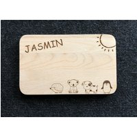 Frühstücksbrett "Tiere" Personalisiertes Schneidebrett Kinderfrühstücksbrett Mit Vornamen Name Geschnek von HolzDesignEmsland
