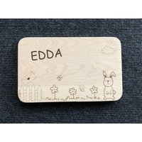 Frühstücksbrett " Wiese/Hasenwiese" Personalisiertes Schneidebrett Kinderfrühstücksbrett Mit Vornamen Name Geschenk von HolzDesignEmsland
