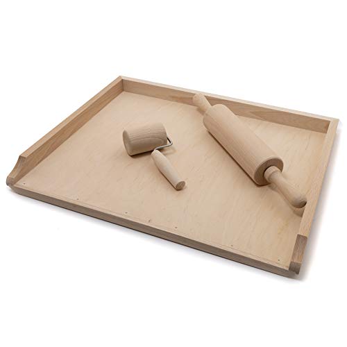 HolzFee Backbrett Set mit 2 Teigroller Holz Nudelbrett Backunterlage Größe Auswahl (56 x 49 cm) von Holzfee