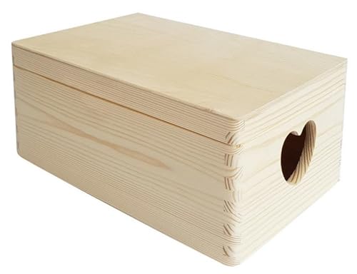 Holzfee Holzkiste 30 x 20 cm Deckel mit Aufbewahrungsbox Allzweckkiste Holz Kiste Holzbox Griffe Herzform von Holzfee