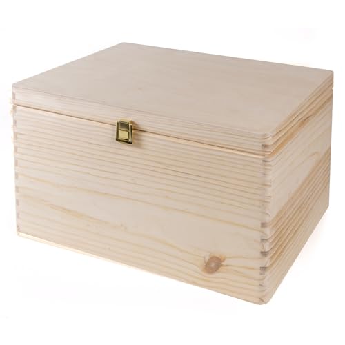 Holzfee Holzkiste 40 x 30 x 22 cm Kiste Holz mit Deckel Verschluss Aufbewahrungsbox Allzweckkiste Holzbox Kiefer von Holzfee