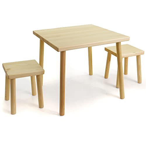 HolzFee Kinder-Sitzgruppe Holz massiv Tisch und Stuhl Hocker Kiefer lackiert von HolzFee