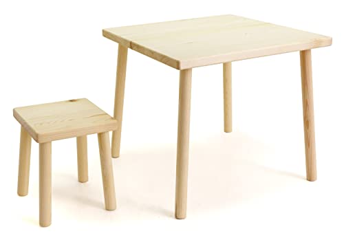 HolzFee Kinder Tisch Stuhl/Hocker Holz Massive Qualität Kiefer naturbelassen von HolzFee