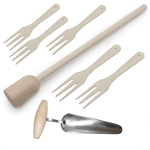 HolzFee Krauthobel-Zubehör-Set Krautstampfer Krautstecher 5 x Krautgabel von Holzfee