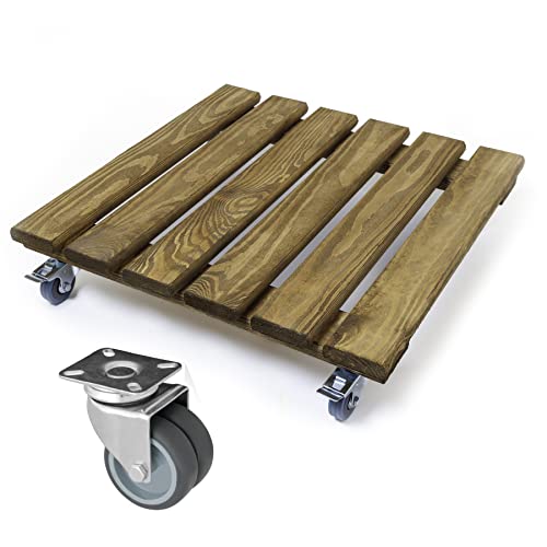 HolzFee Pflanzenroller Eiche massiv Rolli S-50 | Kiefer 50 x 50 cm mit Doppelrollen bis 280 kg von HolzFee