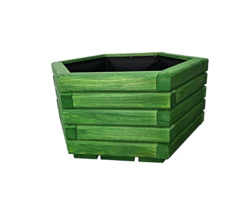 HolzGarden Pflanzkübel Holz 60x30x53 cm Imprägniert Farbe Akazie Wetterfest Blumenkasten Blumentopf Groß Außen Balkon Garten Pflanzkasten Sechseck 63l Serie FORNEA von HolzGarden