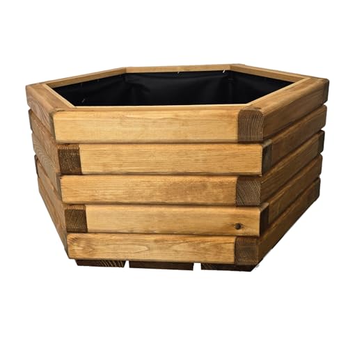 HolzGarden Pflanzkübel Holz 60x30x53 cm Imprägniert Farbe Pinia Wetterfest Blumenkasten Blumentopf Groß Außen Balkon Garten Pflanzkasten Sechseck 63l Serie FORNEA von HolzGarden