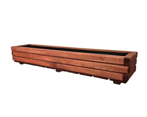 HolzGarden Pflanzkübel Holz Rechteckig 118x20x25 cm Imprägniert Farbe Mahagoni Wetterfest Blumenkasten Blumentopf Groß Außen Balkon Garten Pflanzkasten Füllung aus Gartenvlies 32l Serie FORNEA von HolzGarden