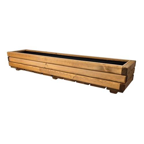 HolzGarden Pflanzkübel Holz Rechteckig 118x20x25 cm Imprägniert Farbe Pinia Wetterfest Blumenkasten Blumentopf Groß Außen Balkon Garten Pflanzkasten Outdoor 32l Serie FORNEA von HolzGarden
