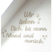Kinderzimmer Schriftzug Aus Holz "Wir Lieben Dich Bis Zum Mond Und Zurück", Dekoration Kinder/Babyzimmer, Kinderzimmerdekoration von HolzHerzLiebe