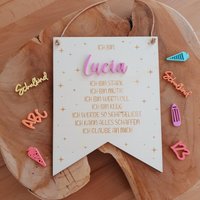 Personalisierter Mutmach-Wimpel Zur Einschulung - Mit 3D-Namen & Positiven Affirmationen | Geschenk von HolzHerzLiebe