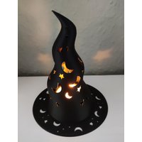 Halloween Hexenhut Grusel Deko Hexe Zauberer Led Teelicht Geschenk Tischdeko Sprechender Hut Zauberhut von HolzKunstNRW