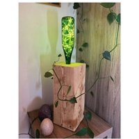 Modern Rustikale Altholz Balken Stehlampe Mit Glasflasche Und Lichterkette Geölt/Natur Upcycling Groß von HolzStueckl